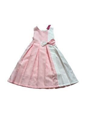 Sunny Fashion Color Block Pink and White Size 12 Sleeveless Formal Midi Dress